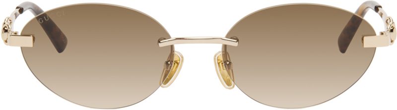 Gold Frameless Oval Sunglasses 262451F005019