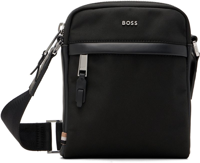 Black Leather-Trimmed Reporter Bag 261085M170004