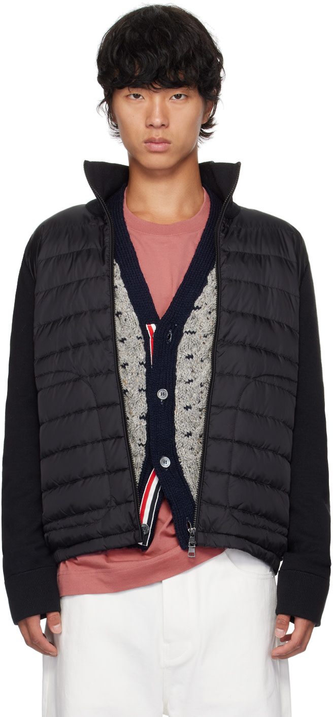 Black Quilted Down Cardigan 242111M178003