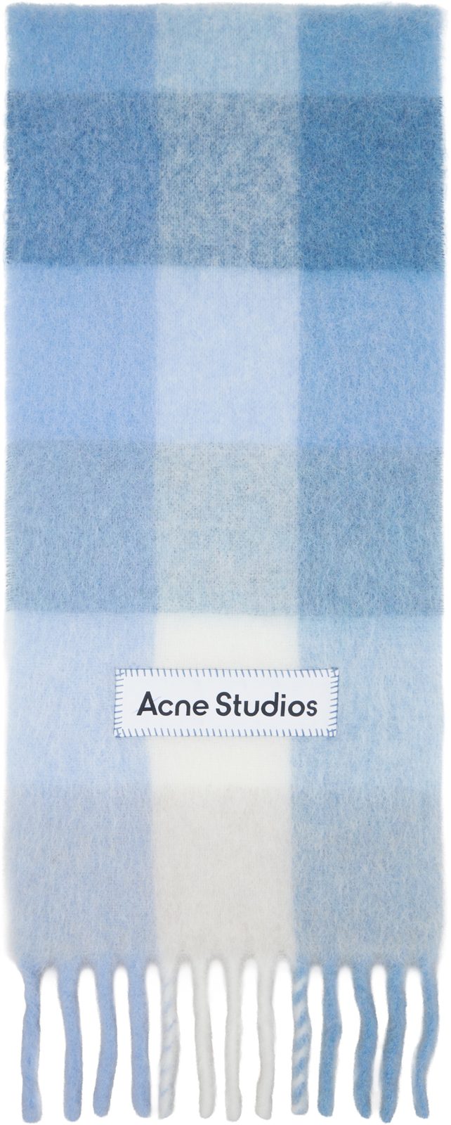 Blue Mohair Checked Scarf 261129F028036