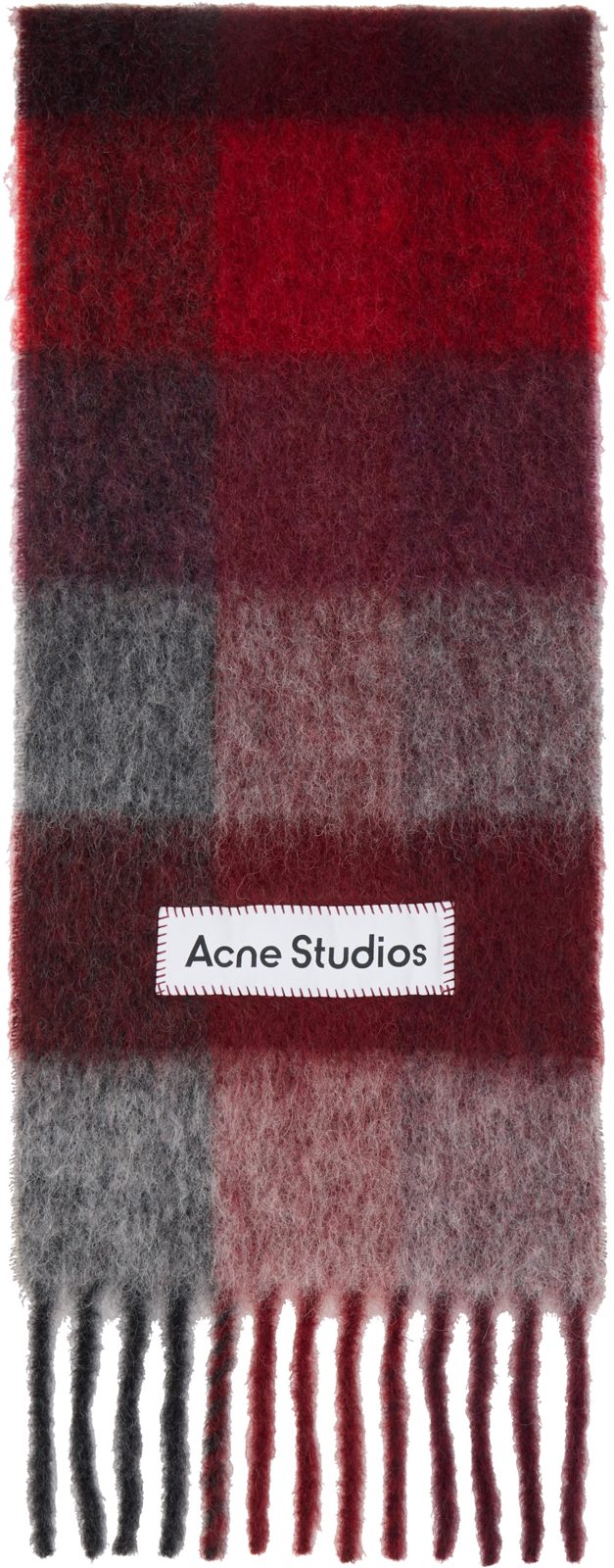 Red Mohair Checked Scarf 261129M150039