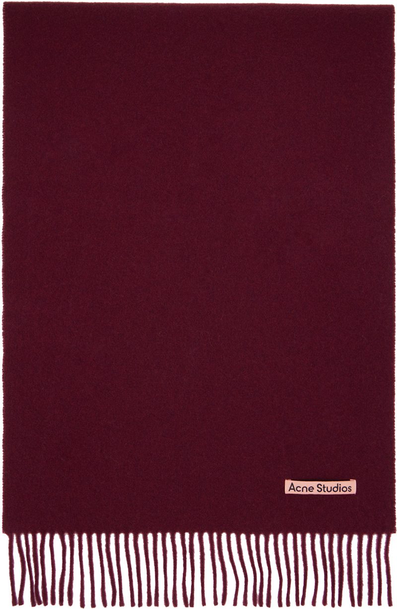 Burgundy Fringe Wool Narrow Scarf 261129M150038