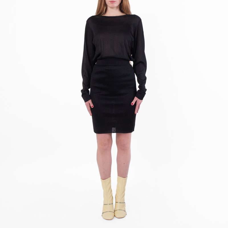 Black Long-Sleeve Ackless Knit Dress