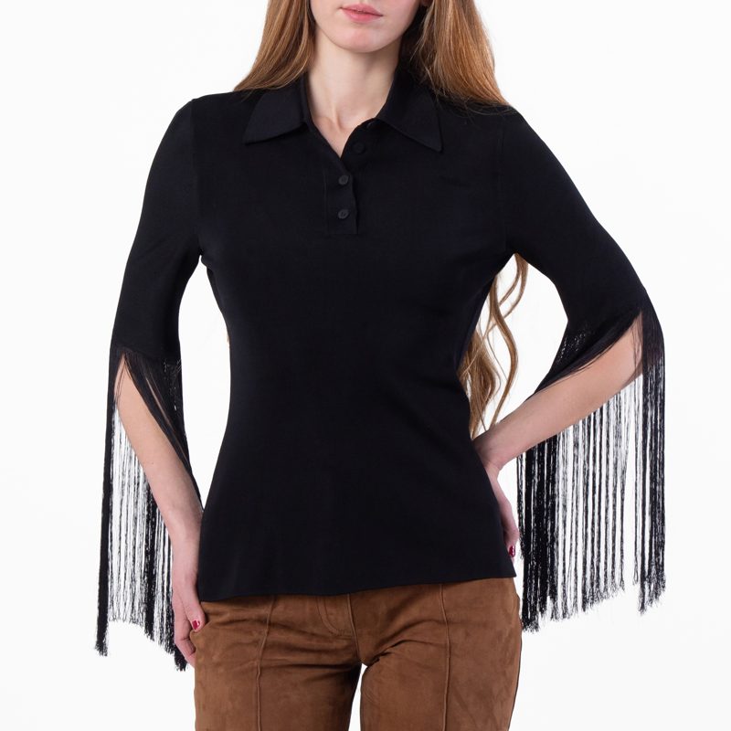 Long-Sleeved Fringe Polo Shirt