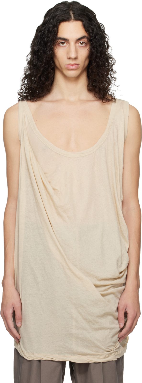 Beige Temple Pony Tank Top 261232M214012