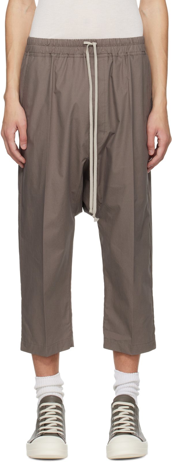 Gray Temple Drawstring Cropped Trousers 261232M191045
