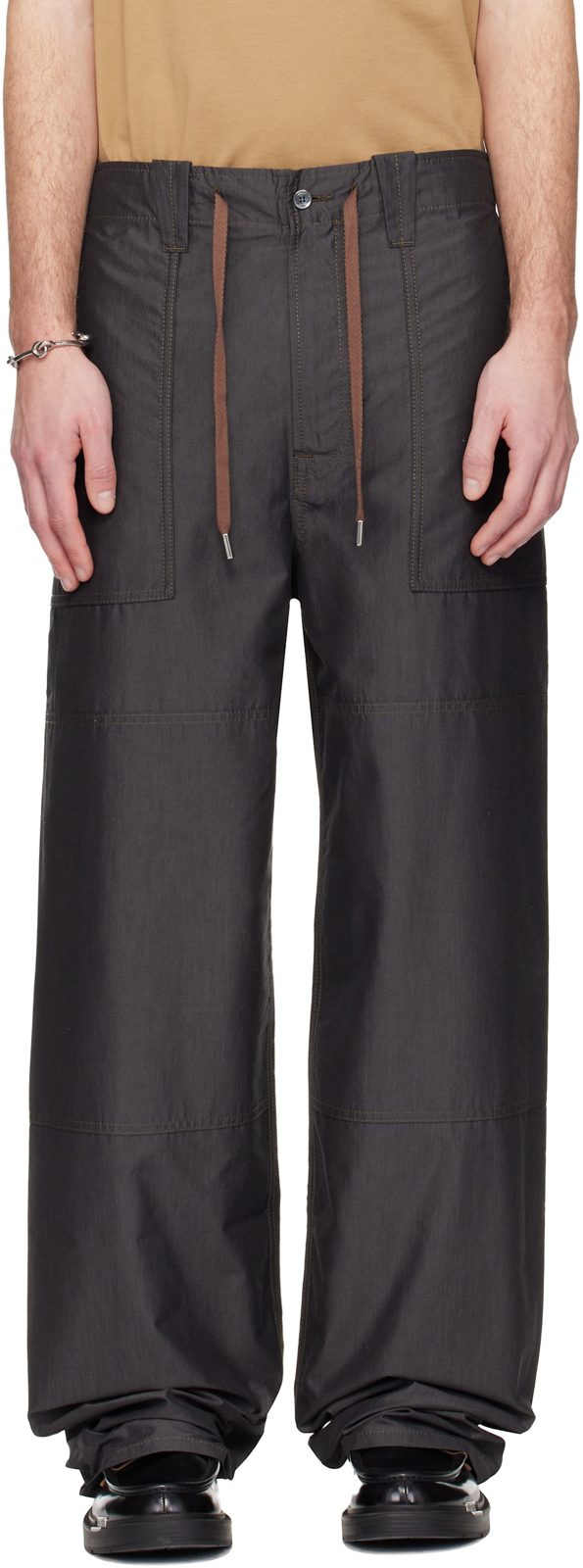 Gray Wide-Leg Chambray Cargo Pants 261254M188001