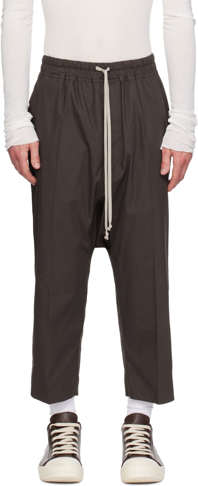 Gray Temple Drawstring Cropped Trousers 261232M191044