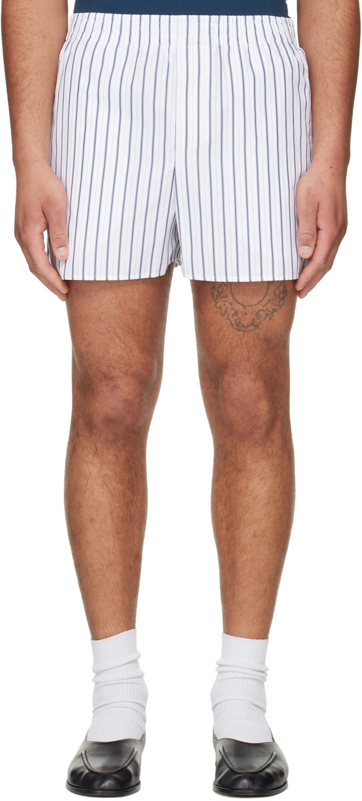 White & Navy Cotton Elasticated Shorts 261482M193002