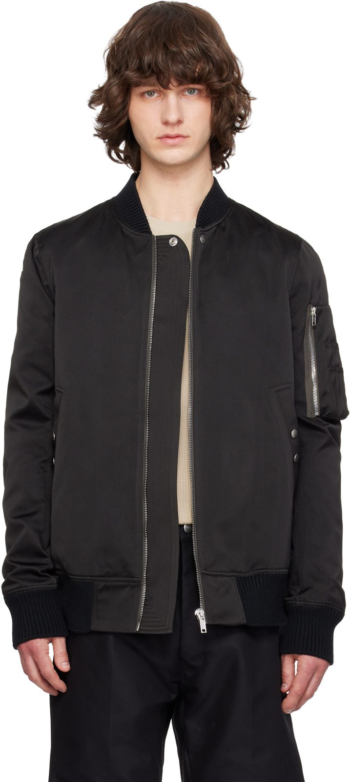 Black Temple Classic Flight Bomber Jacket 261232M175004