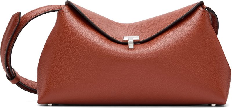 TOTEME Brown T-Lock Grained-Leather Clutch 261771F044009
