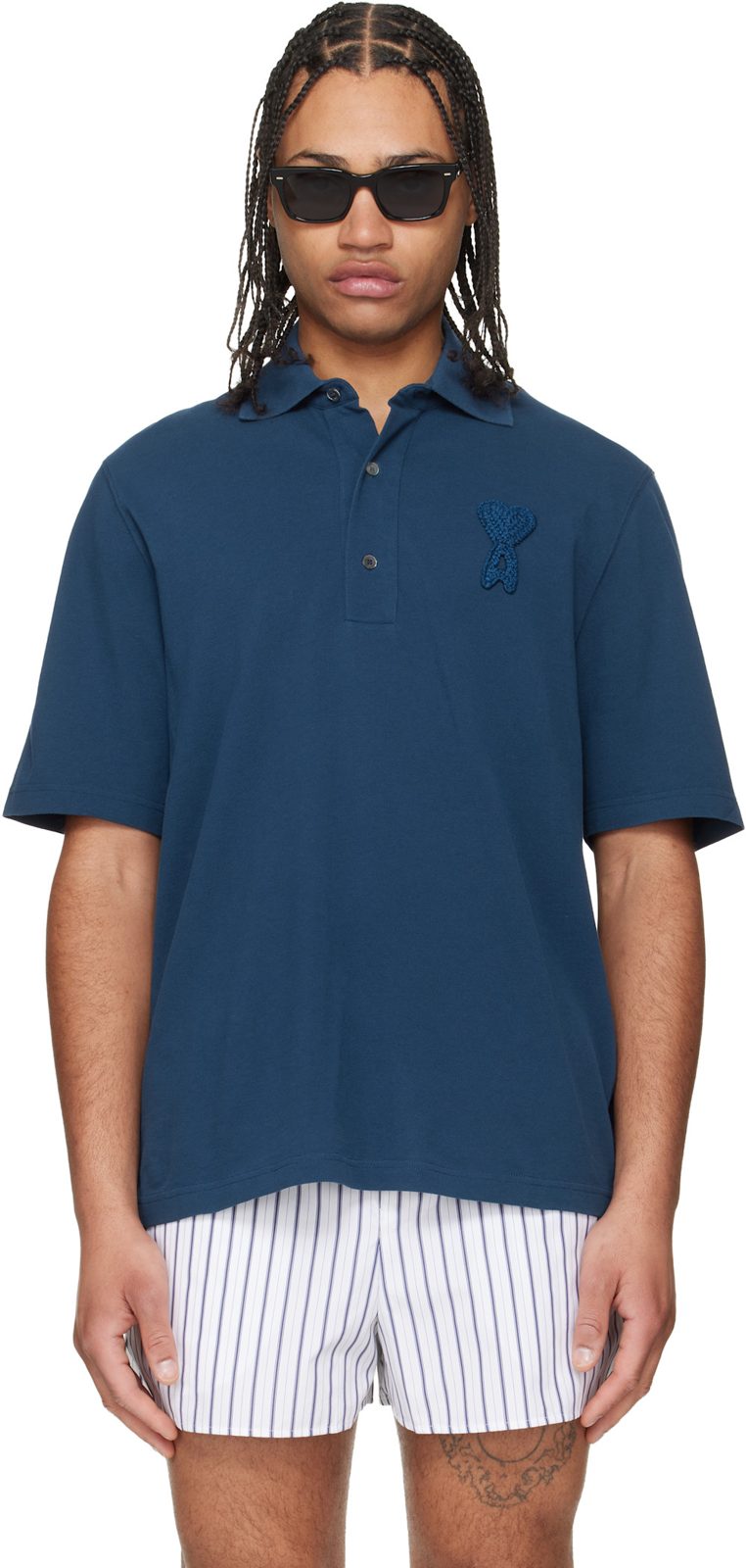 Blue Cotton Ami de Coeur Knitted Patch Polo 261482M212001