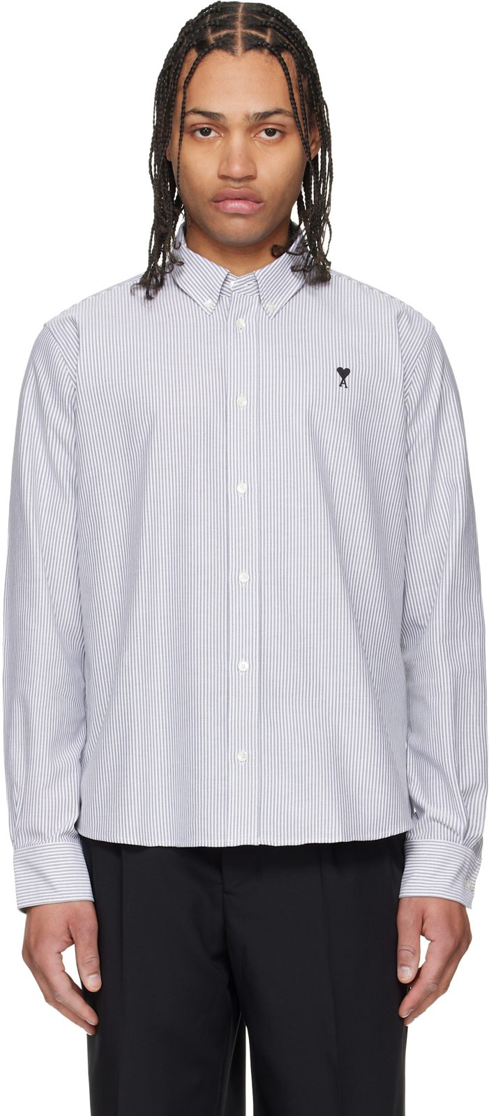Gray Cotton Ami de Coeur Oxford Shirt 261482M192015