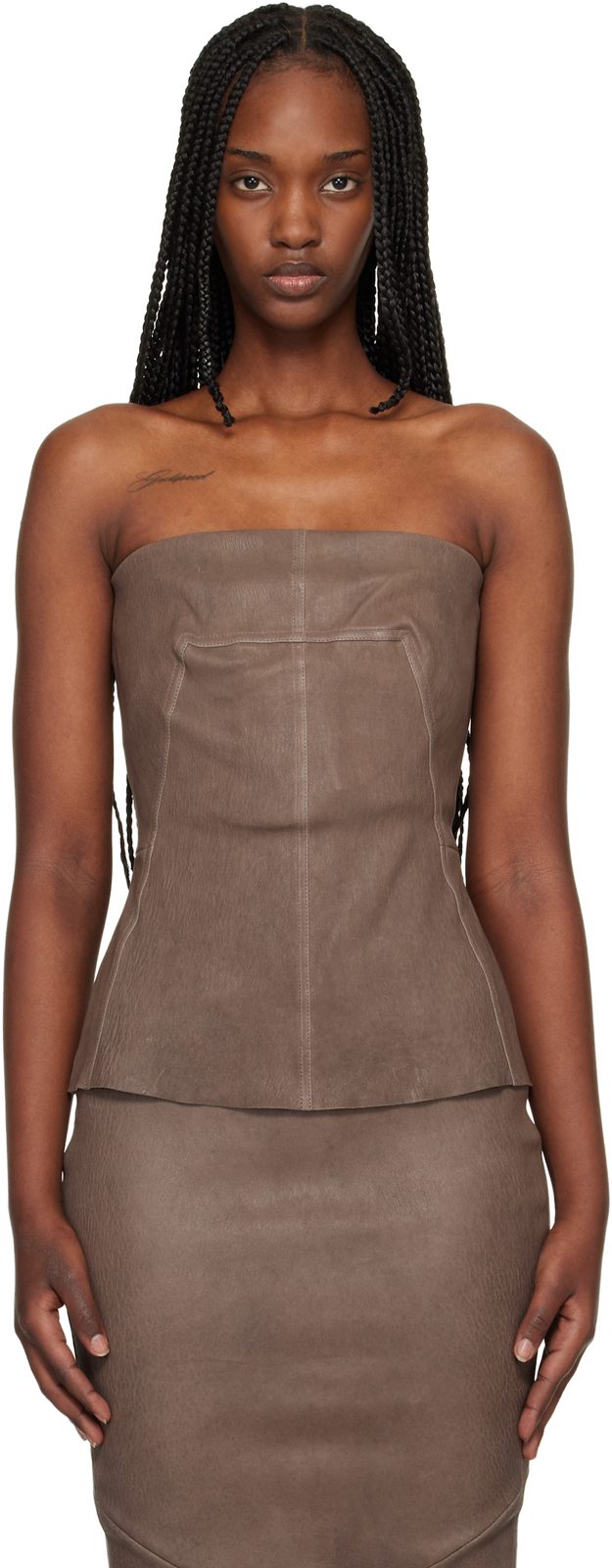 Gray Temple Bustier Leather Top 261232F111022