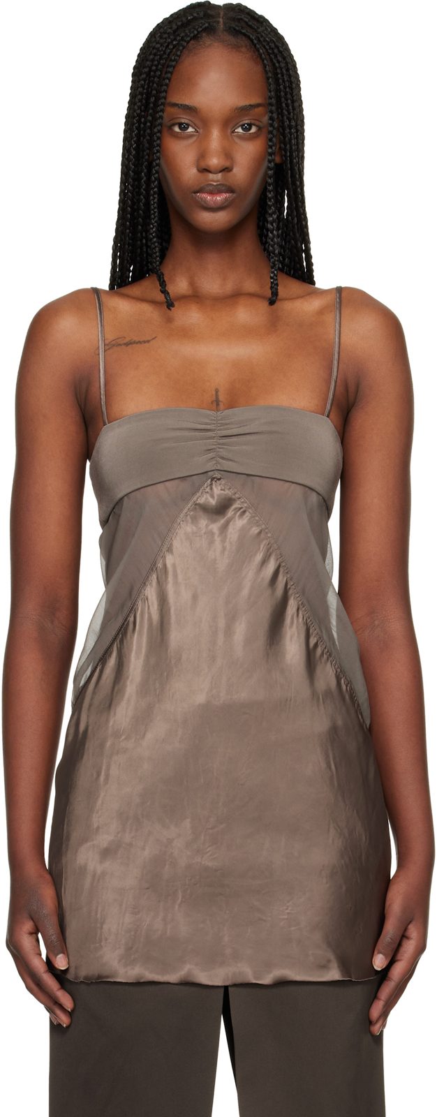 Gray Temple Combo Slip Top 261232F111028