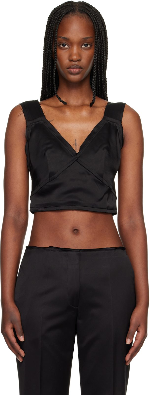 TOTEME Black Cropped Satin Camisole 261771F111006