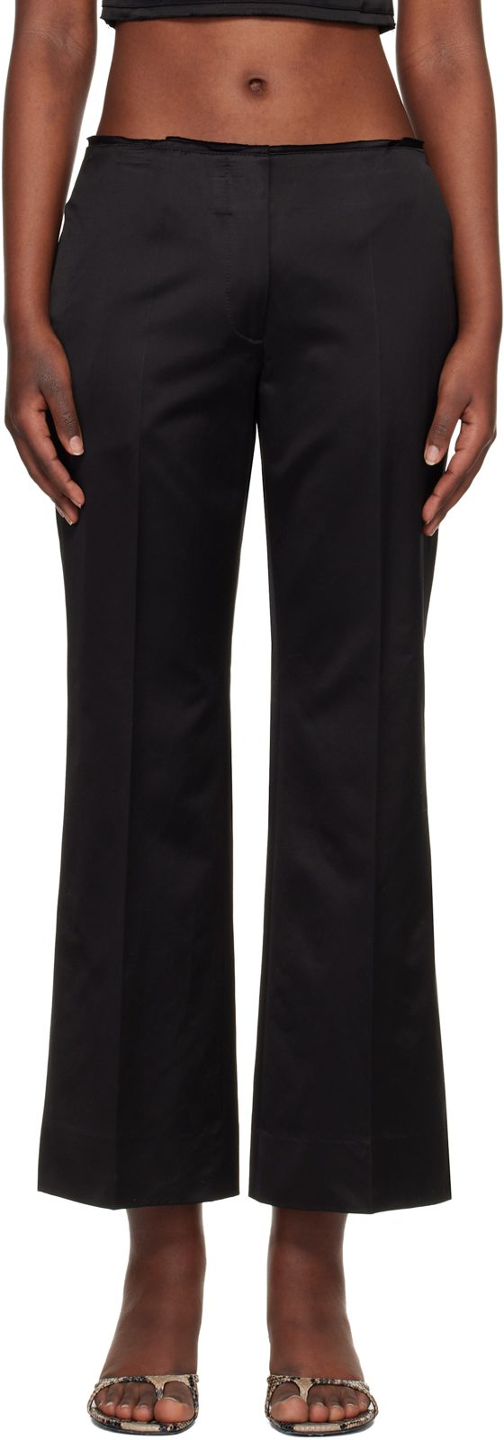TOTEME Black Kick Flare Raw-Edge Trousers 261771F087017