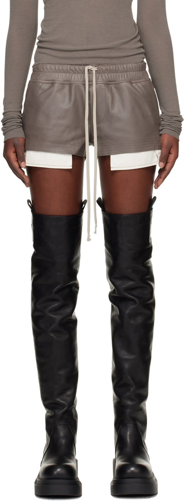 Gray Temple Fog Leather Shorts 261232F088006