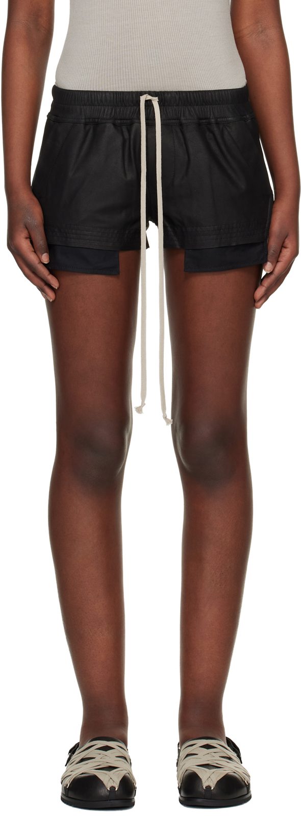 Black Temple Fog Leather Shorts 261232F088002