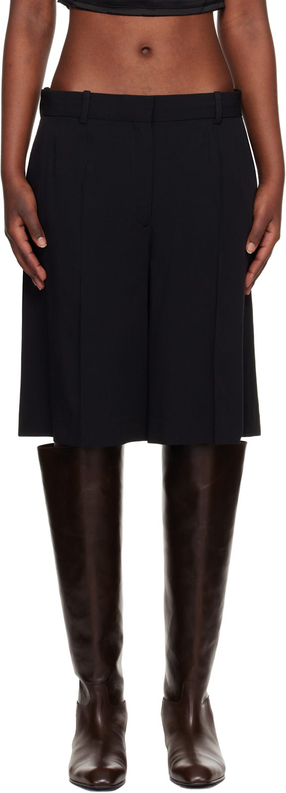 TOTEME Black Wide Fluid Shorts 261771F088003