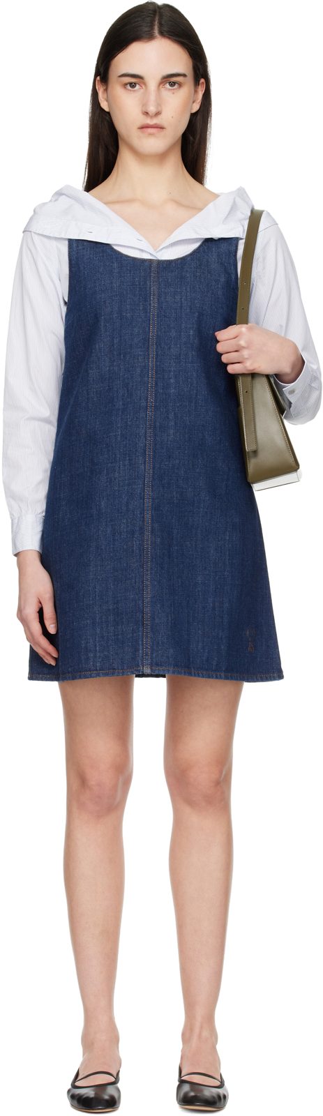 Blue Cotton Short Strapped Denim Minidress 261482F052001