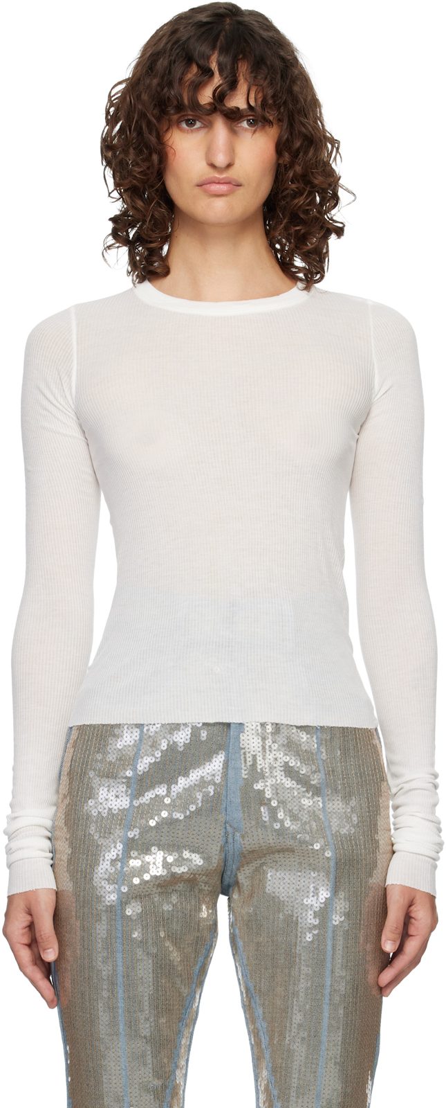오프화이트 Temple Cropped Rib LS T-shirt 261232F110021