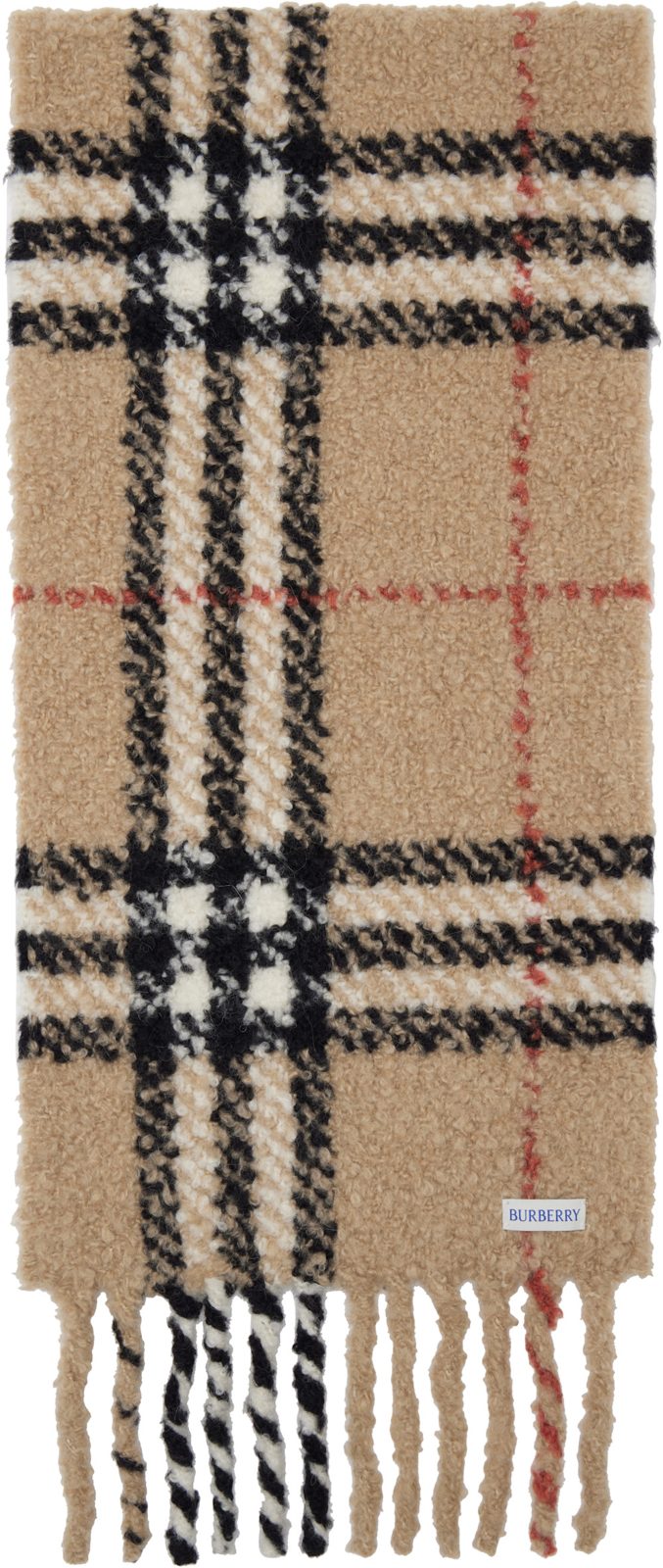 Beige Check Alpaca Wool Blend Boucle Scarf 261376F028008