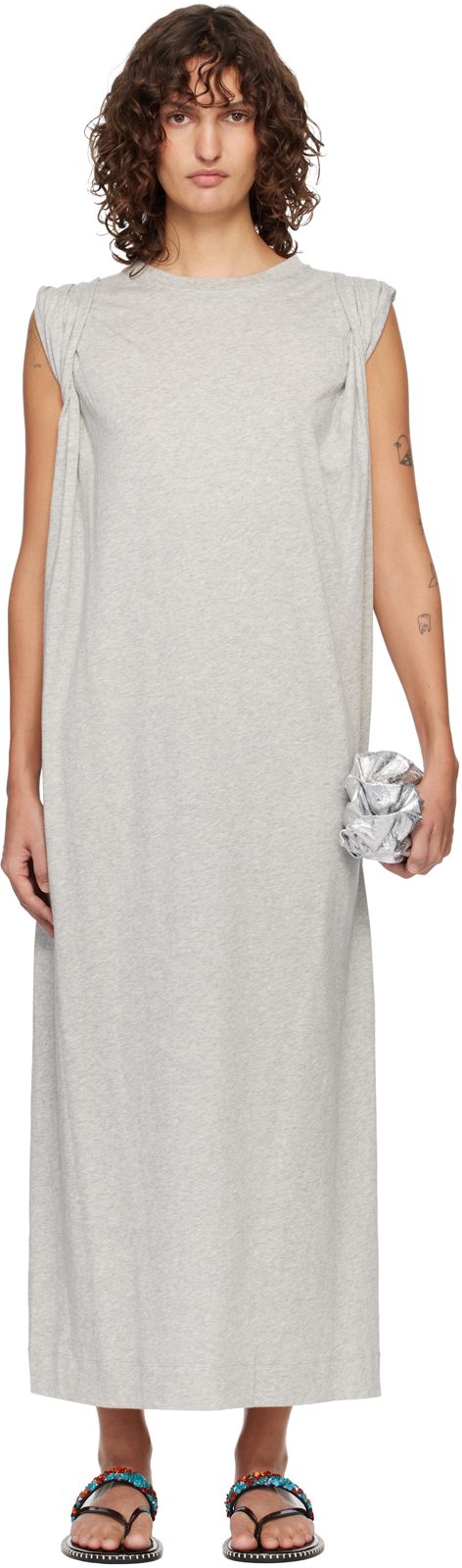 Gray Loose T-shirt Maxi Dress 261358F055002
