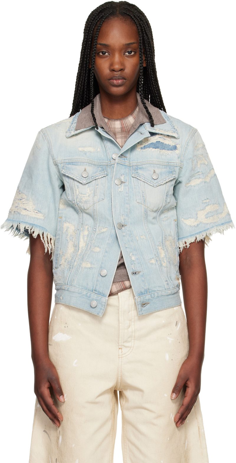 Blue Mended Denim Jacket 261129F060009