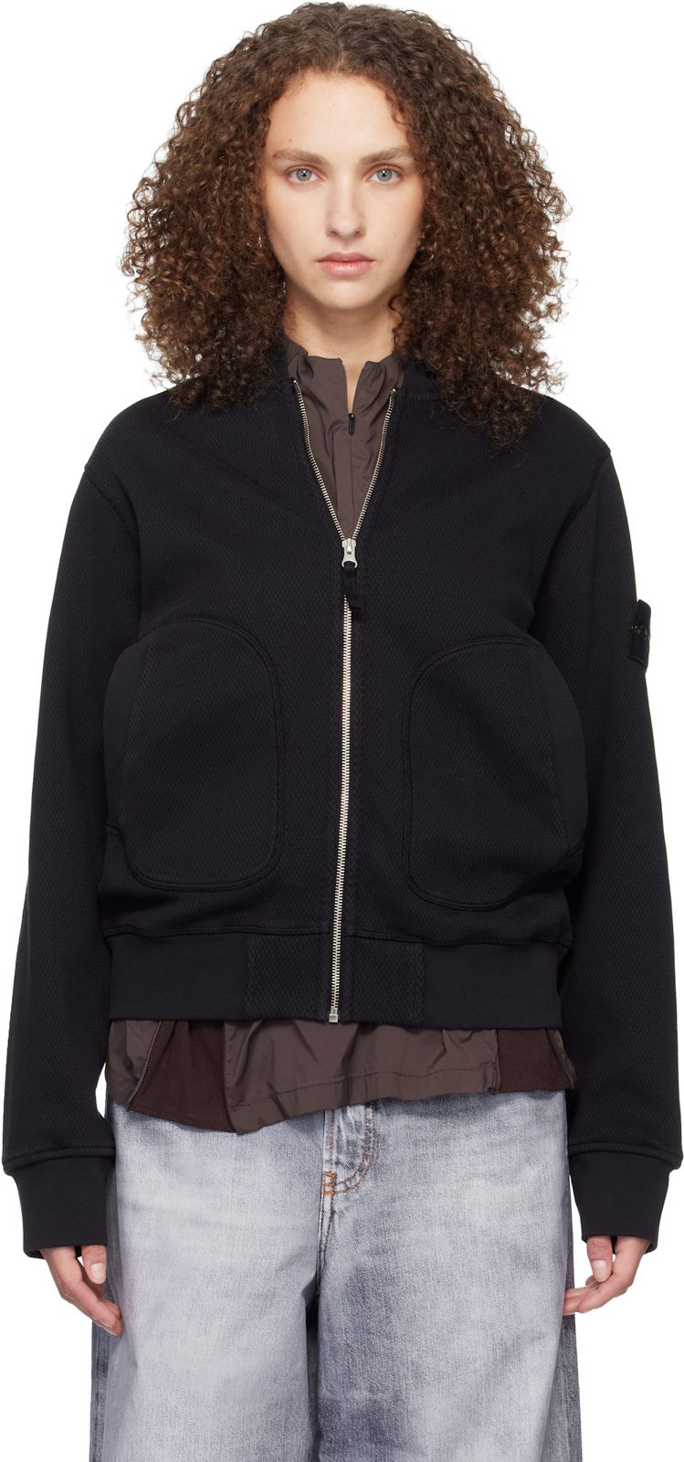 Black 6100014 Mesh Stitch Organic Fleece Track Jacket 261828F097006