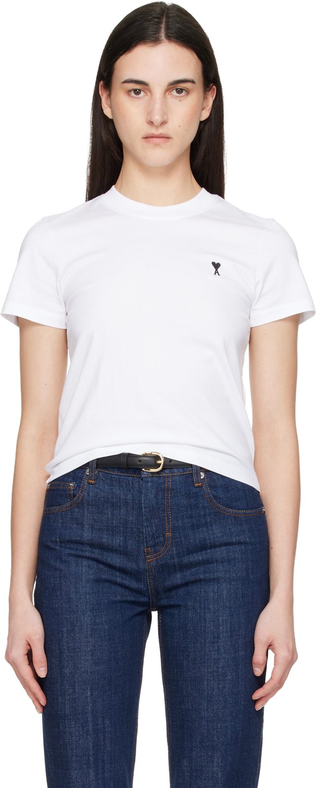 White Cotton Ami de Coeur Cropped T-shirt 261482F110008