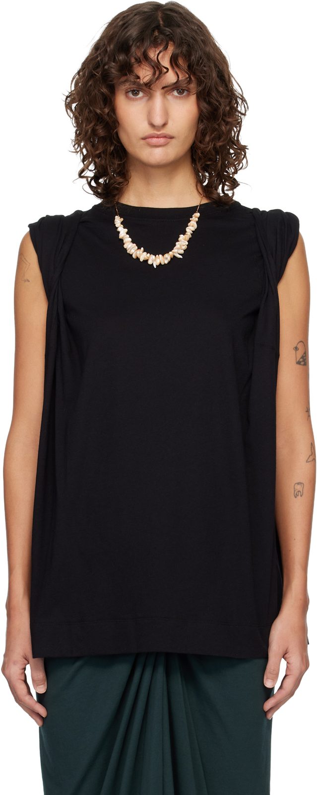 Black Loose Sleeveless T-shirt 261358F110015