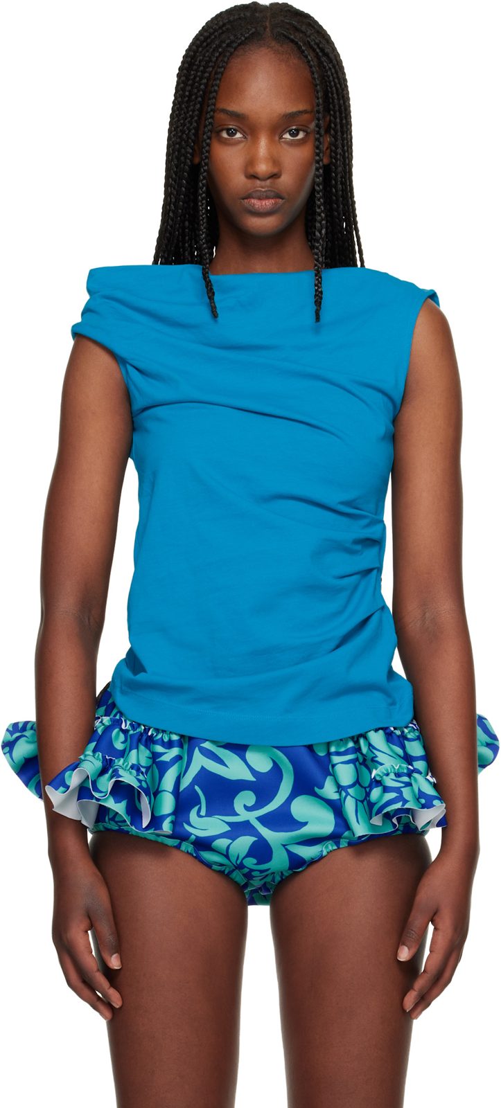 Blue Draped Tank Top 261358F110024