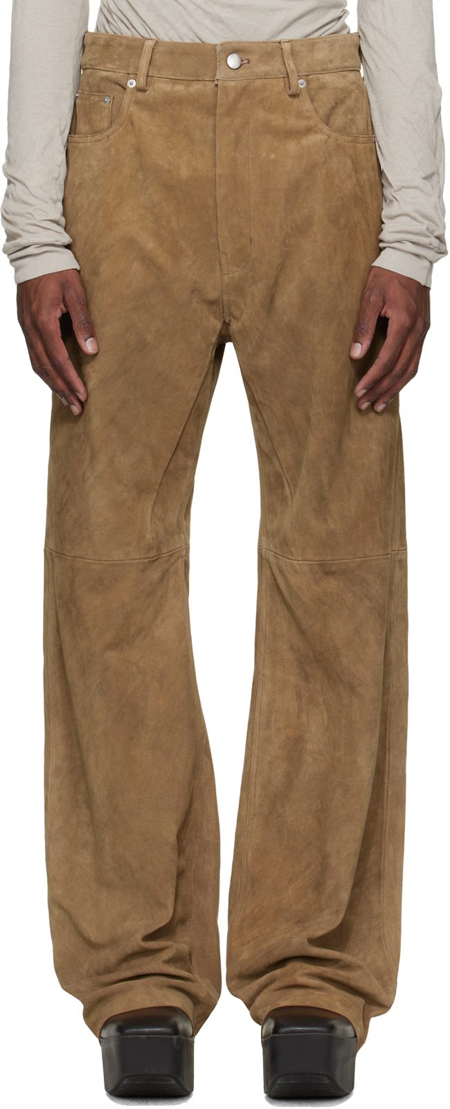 Brown Temple Geth Suede Pants 261232M189007