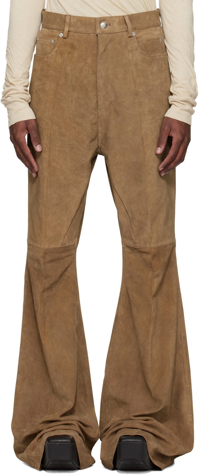 Brown Temple Bolan Bootcut Suede Pants 261232M189002