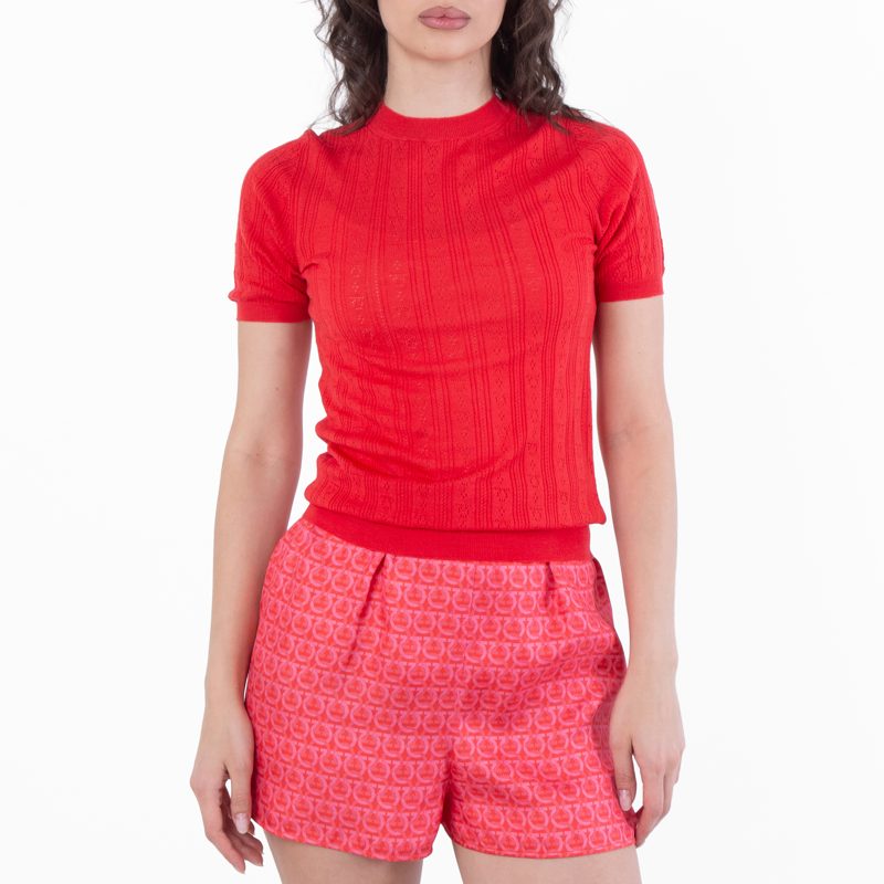 Short-Sleeved Gancini Motif Knit Top
