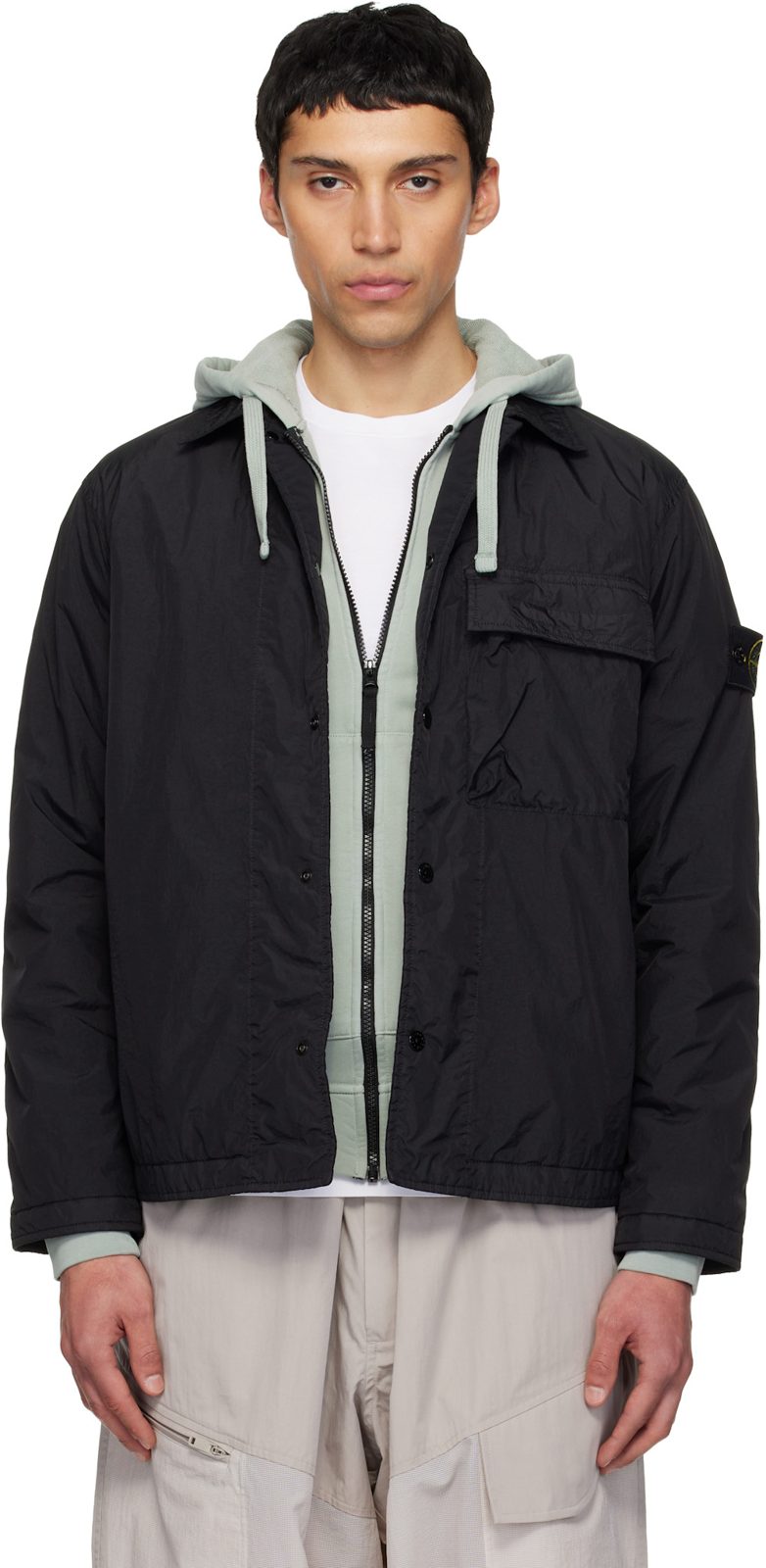 Black 1200002 Garment Dyed Crinkled Reps Shirt Jacket 261828M180002