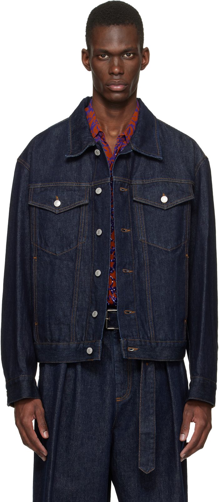 Navy Flap Pocket Denim Jacket 261358M177008