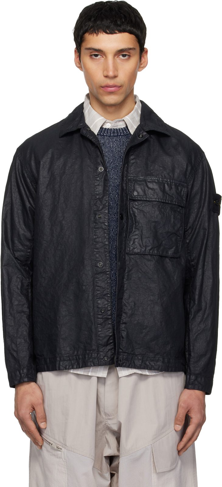 Black 1200003 Organic-Look Nylon Panama-TC Overshirt 261828M192012