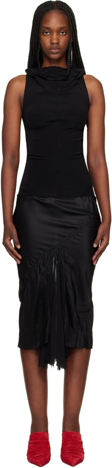 Black Temple Sliced Midi Dress 261232F054006