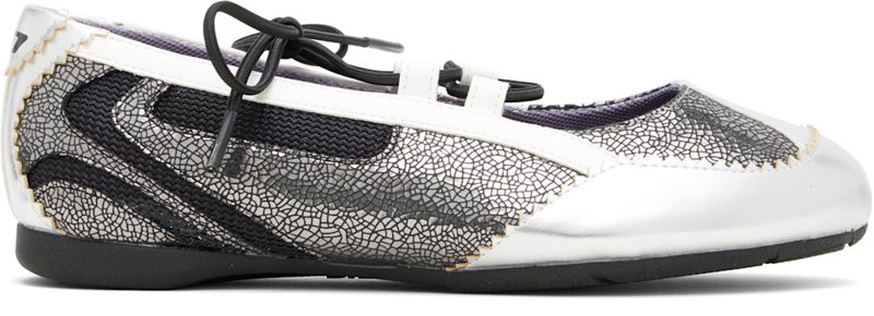 Black & Silver D-Mile Lace-Up Ballerina Flats 261001F118002