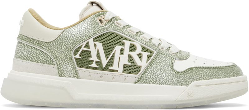 White & Green Pebbled Classic Low Sneakers 261886M237060