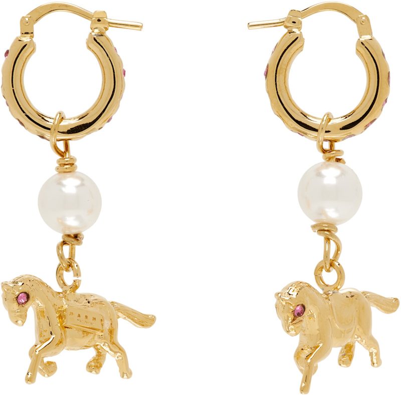 Marni Gold-Plated Horse Charm Earrings 261379M144000