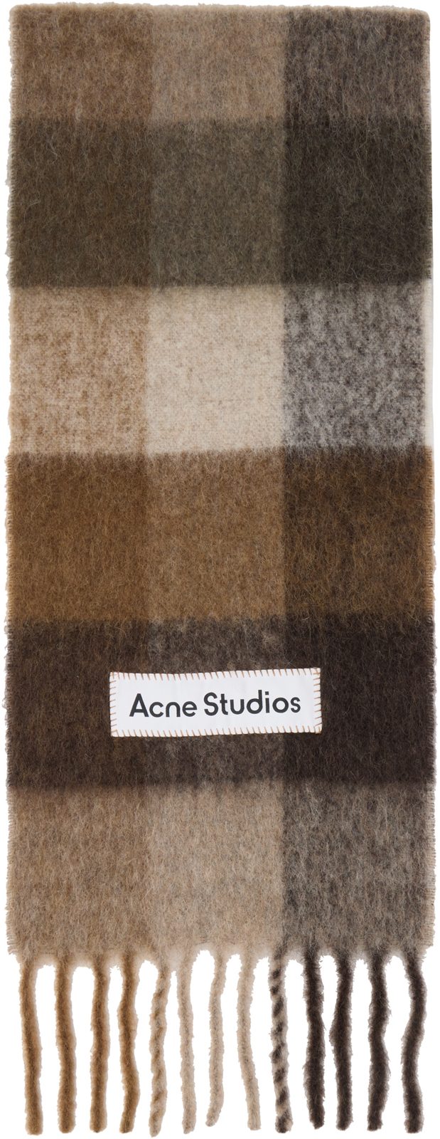 Brown Mohair Checked Scarf 261129M150041