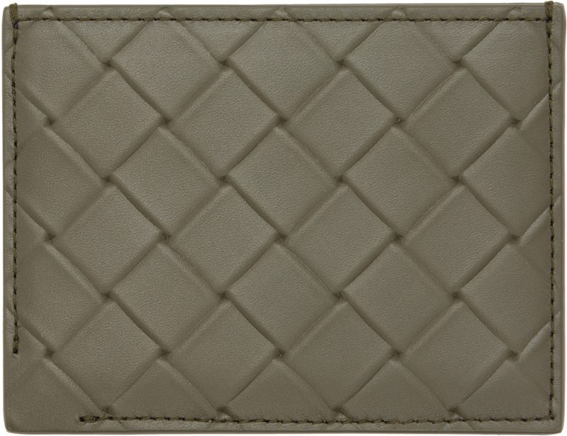 Khaki Intrecciato Stamp Credit Card Holder 252798M163001