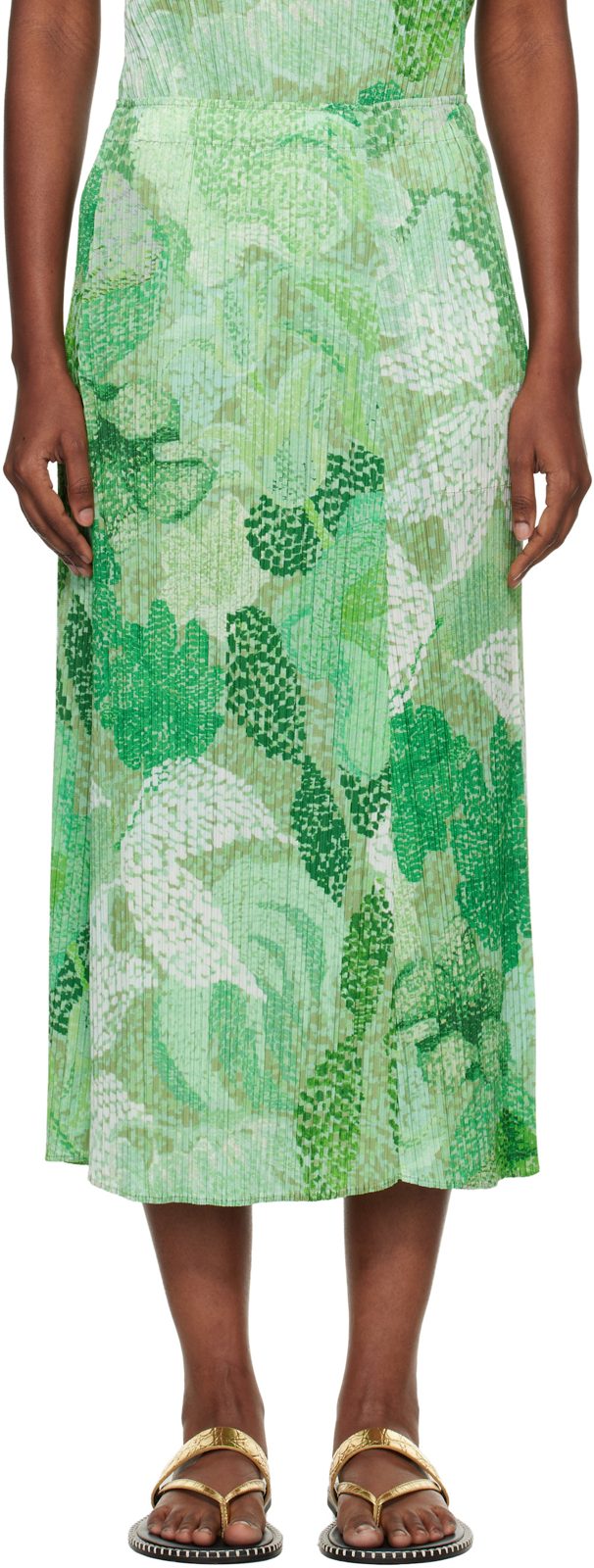PLEATS PLEASE [이세이 미야케] Green Foggy Forest Midi Skirt 261941F092008