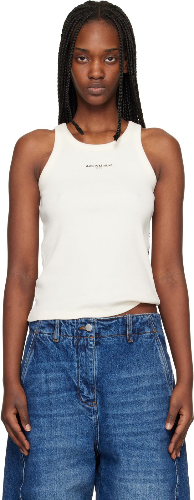 Beige Maison Kitsune Paris Ribbed Tank Top 261389F111005