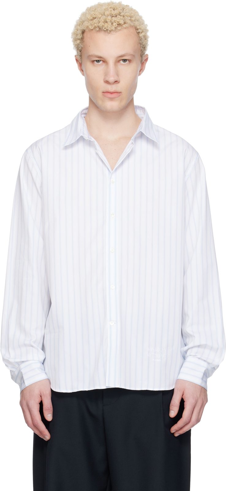 Maison Kitsune White & Blue Striped Casual Shirt 261389M192002