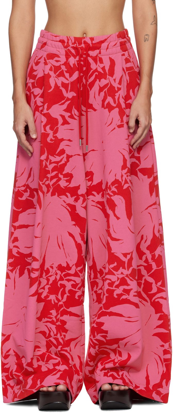 Red & Pink Loose Sweatpants 261358F086004
