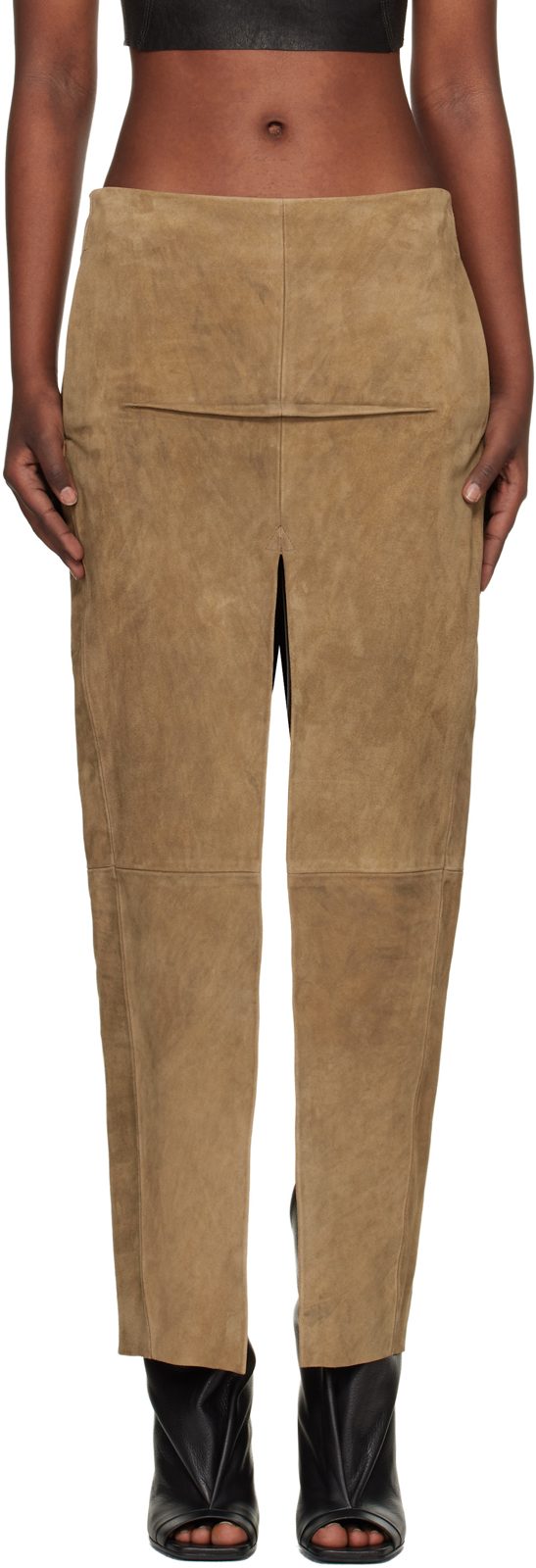 Tan Temple Sliced Suede Midi Skirt 261232F092000